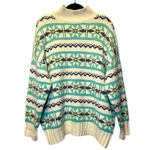 American Eagle AE Oversized Fairisle Mock Neck Sweater Medium Ivory Pullover